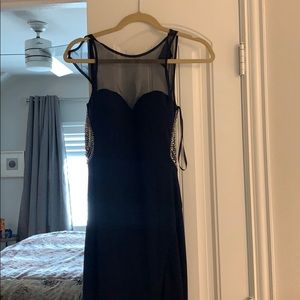 Navy blue gown, open back , brand new